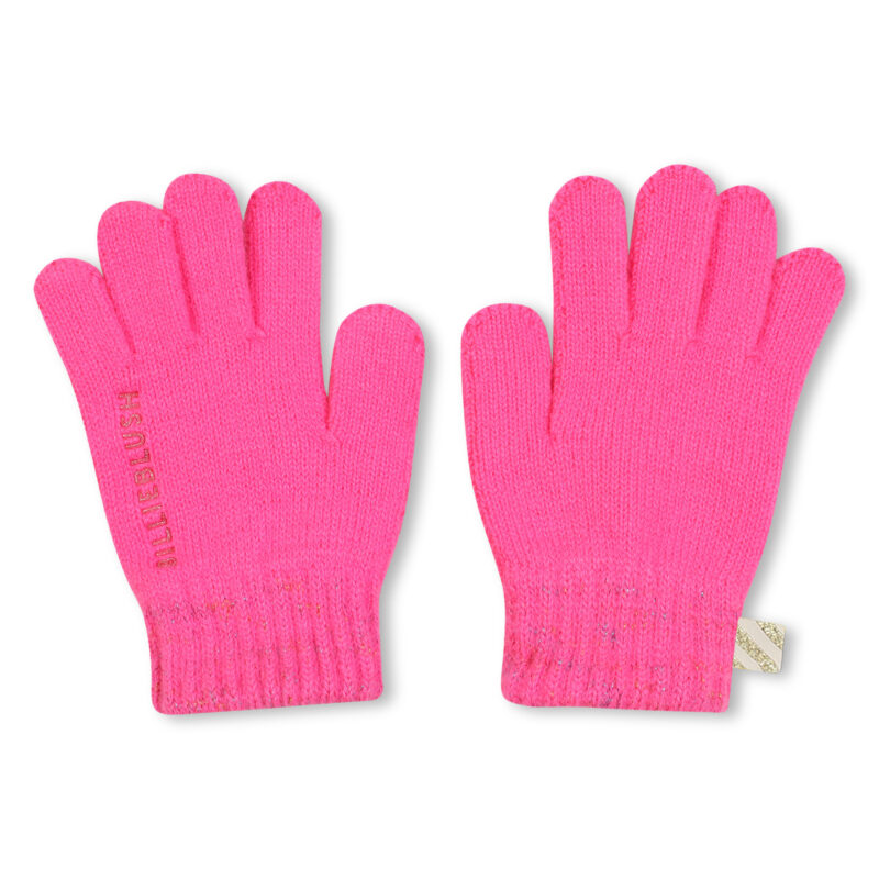 Girls Neon Pink Knitted Gloves with Glittery Logo