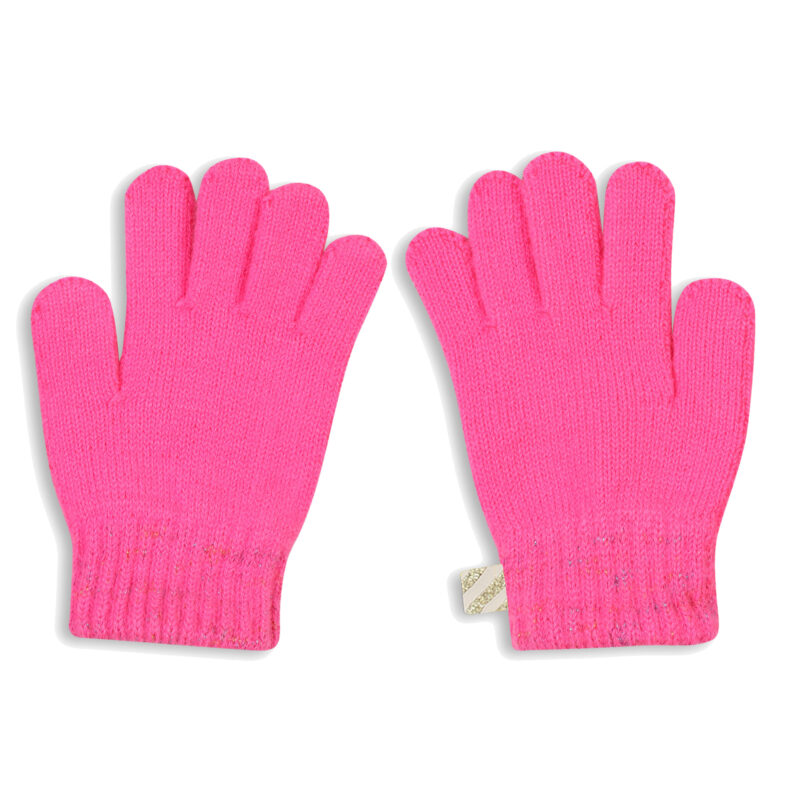 Girls Neon Pink Knitted Gloves with Glittery Logo - Image 2