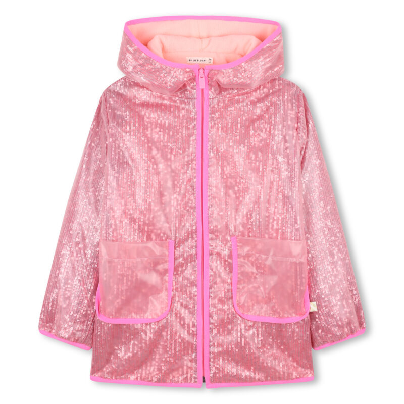 Girls Pink Sequin Hooded Raincoat