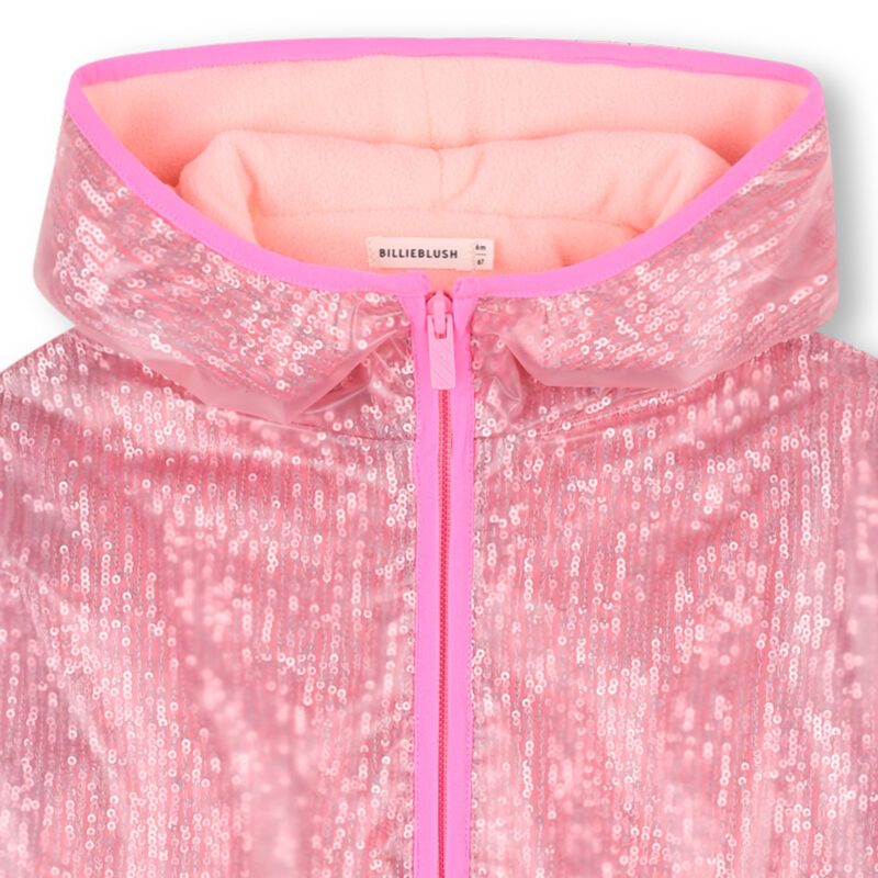 Girls Pink Sequin Hooded Raincoat - Image 3