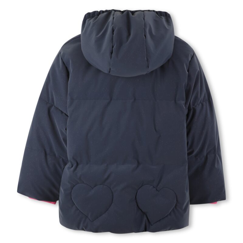 Girls Navy Blue Sparkly Padded Coat - Image 2