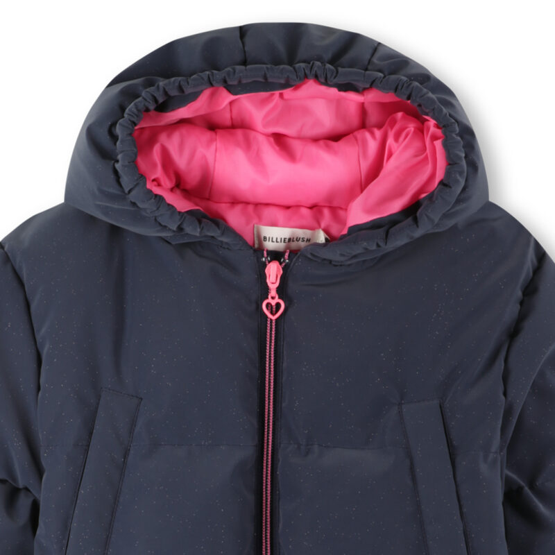 Girls Navy Blue Sparkly Padded Coat - Image 3