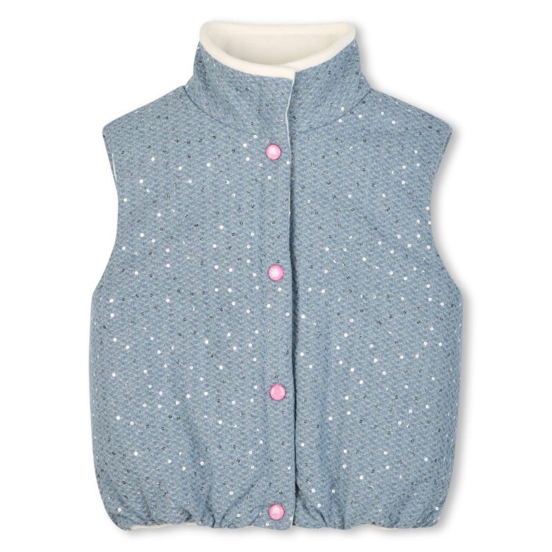 Girls Blue Jacquard Denim Sequinned Gilet