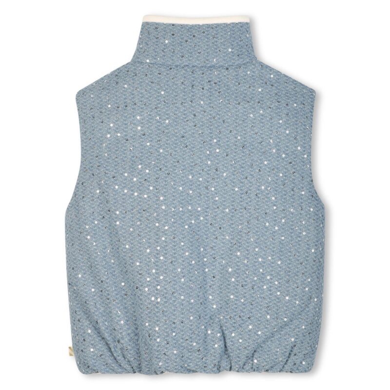 Girls Blue Jacquard Denim Sequinned Gilet - Image 2