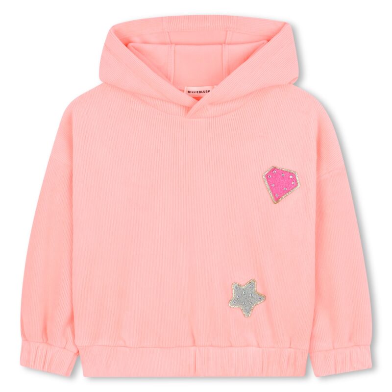Salmon Pink Ribbed Hoodie