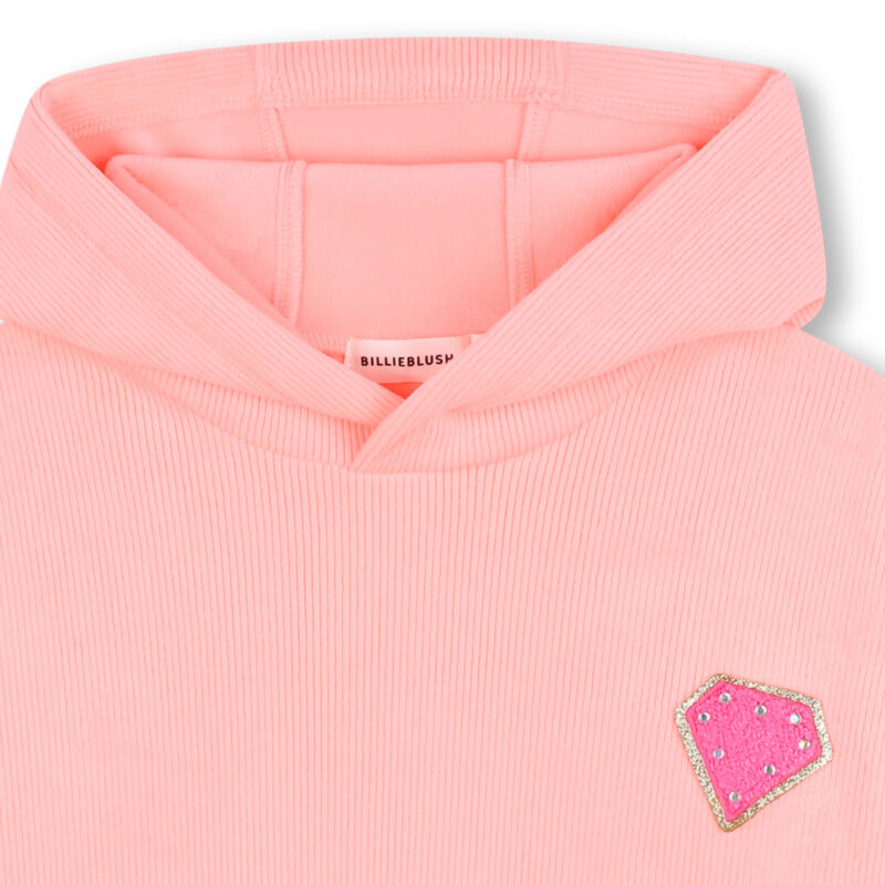 Salmon Pink Ribbed Hoodie - Image 3