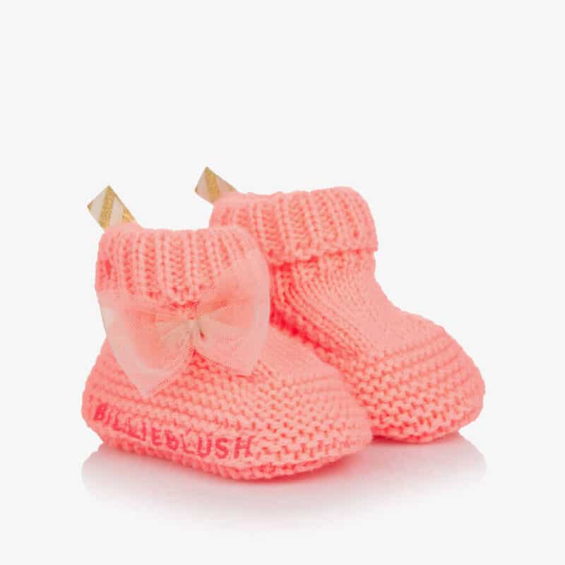 Baby Girls Coral Pink Knitted Booties
