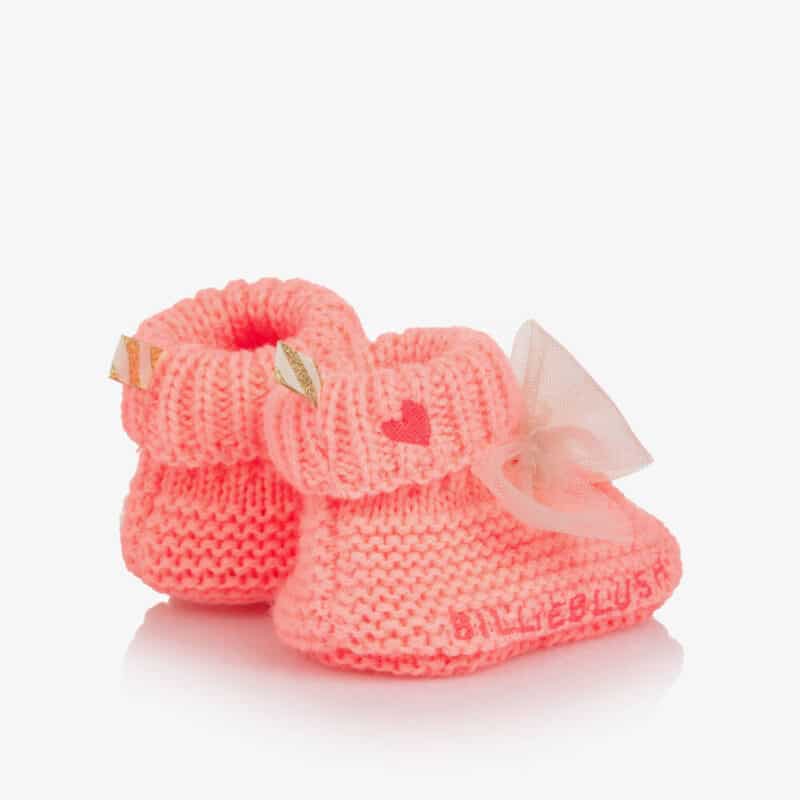 Baby Girls Coral Pink Knitted Booties - Image 3