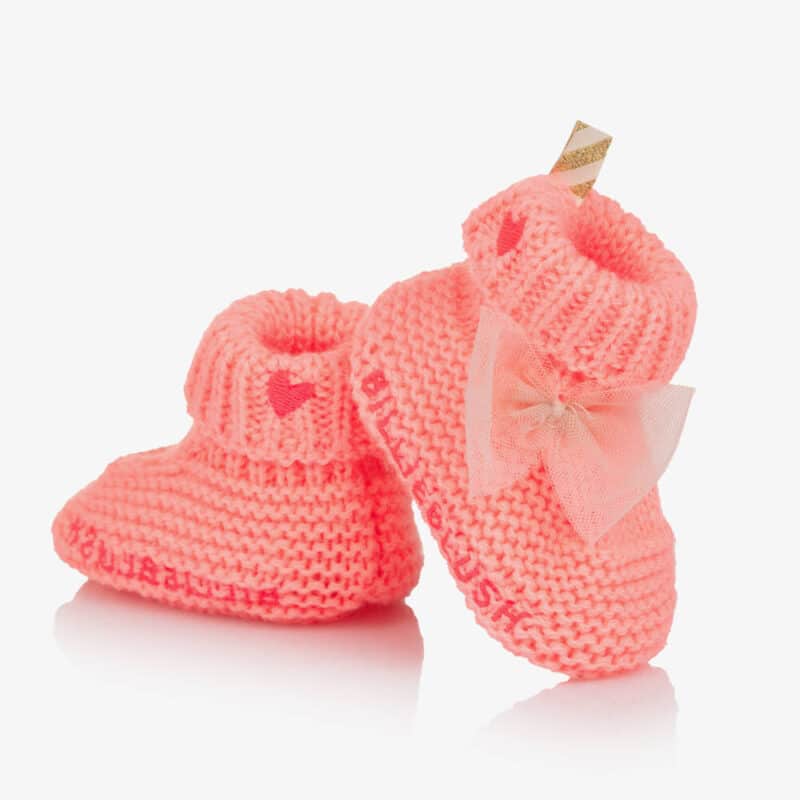 Baby Girls Coral Pink Knitted Booties - Image 2