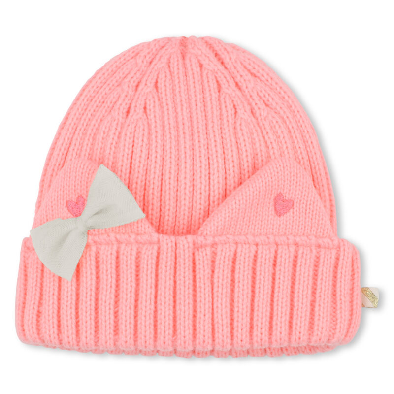 Girls Coral Pink Knitted Cat Ears Hat