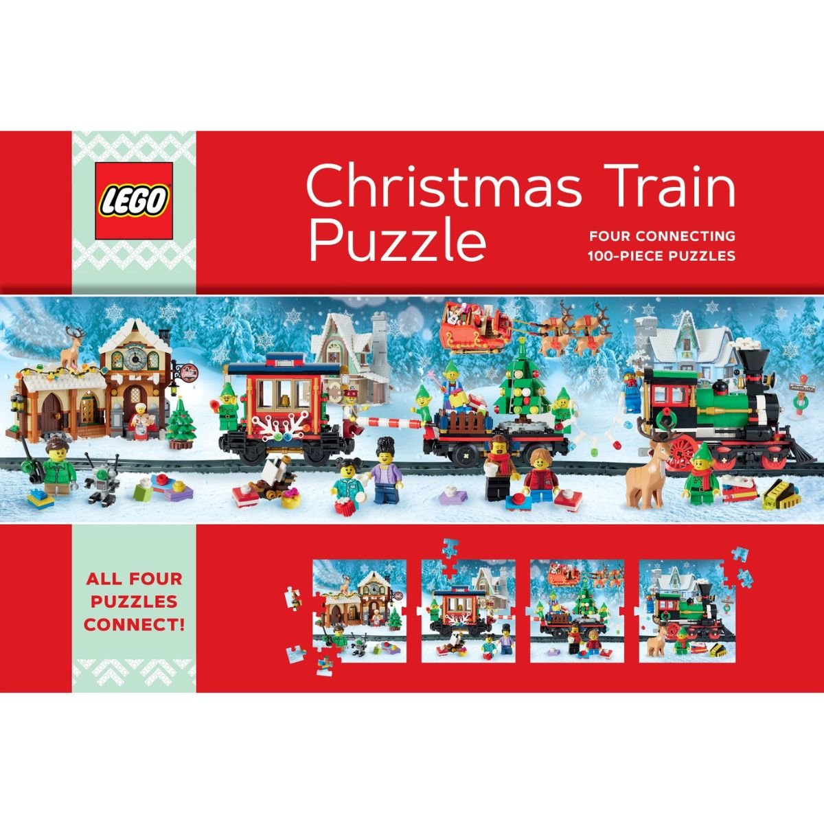 Lego Christmas Train Puzzle - Four Connecting 100-Piece Puzzles