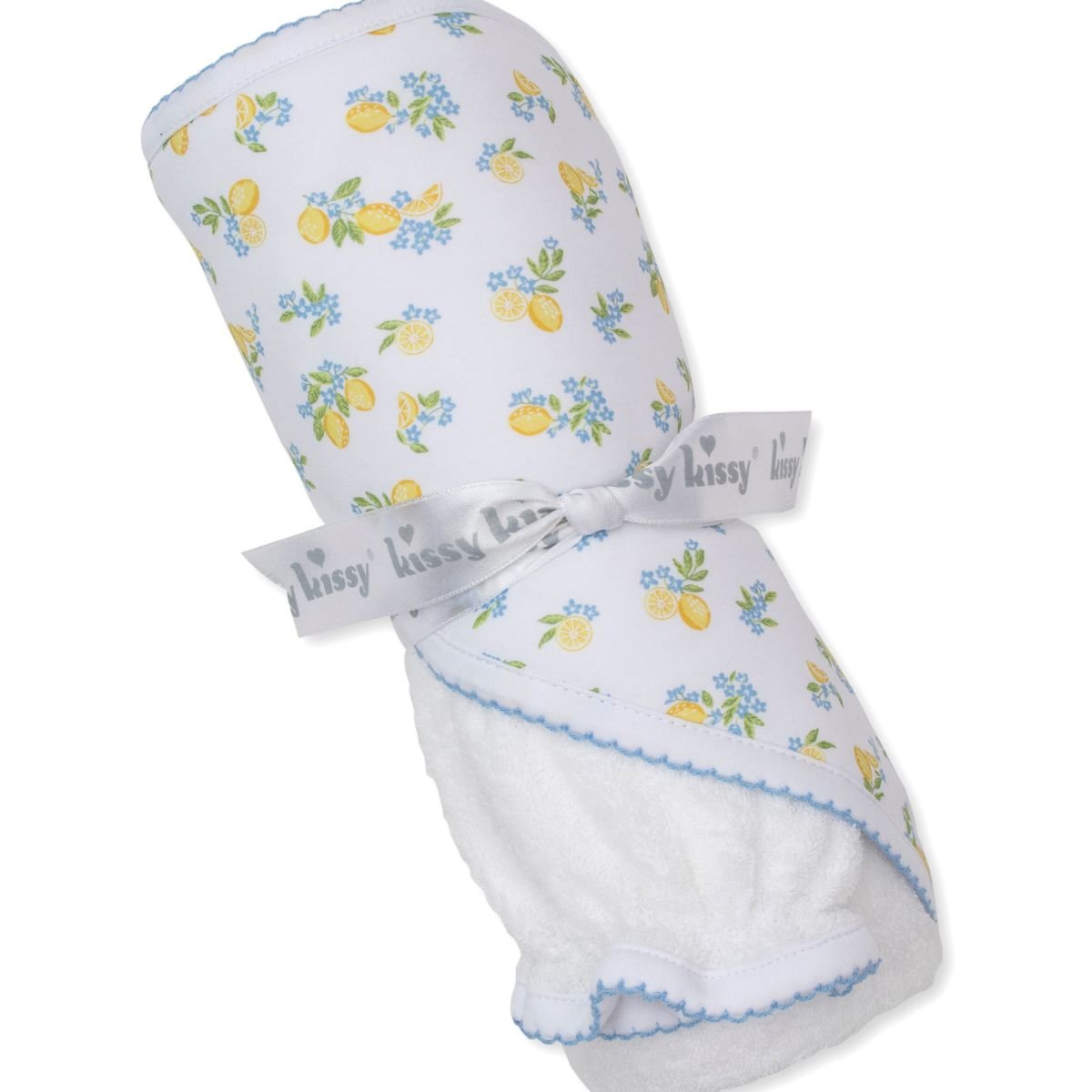 White Pima Cotton Lemon Blossoms Hooded Towel with Mitt Set