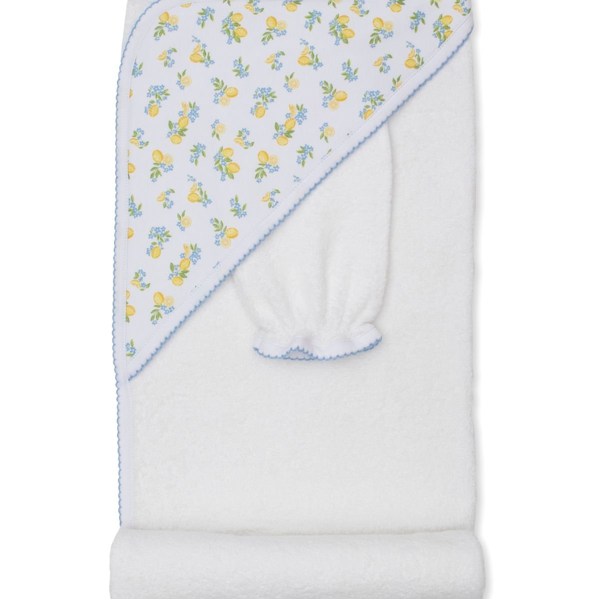 White Pima Cotton Lemon Blossoms Hooded Towel with Mitt Set - Image 2