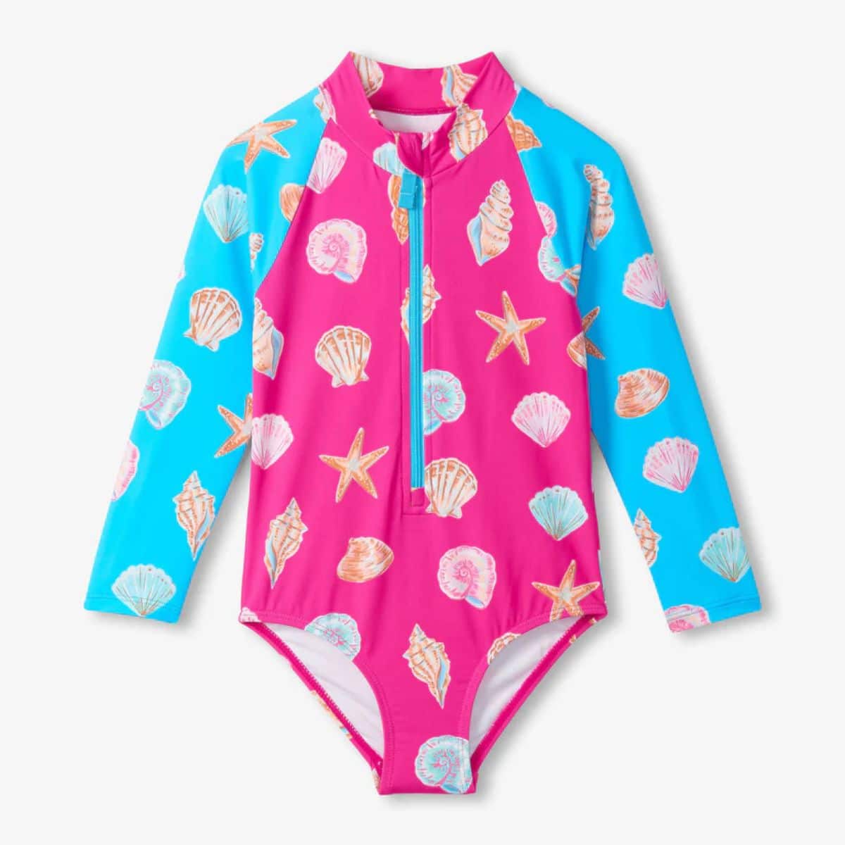 Sea Shells Long Sleeve One-Piece Rashguard Swimsuit