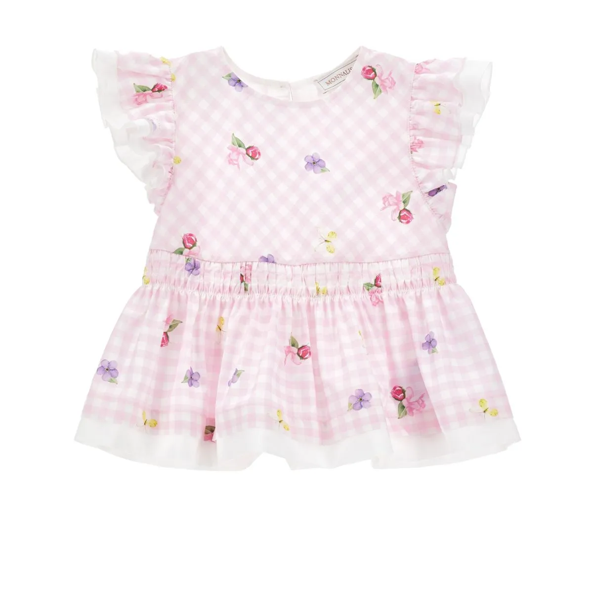 Pink Checked Blouse With a Floral Pattern