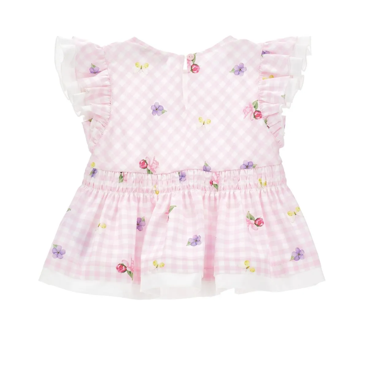 Pink Checked Blouse With a Floral Pattern - Image 2