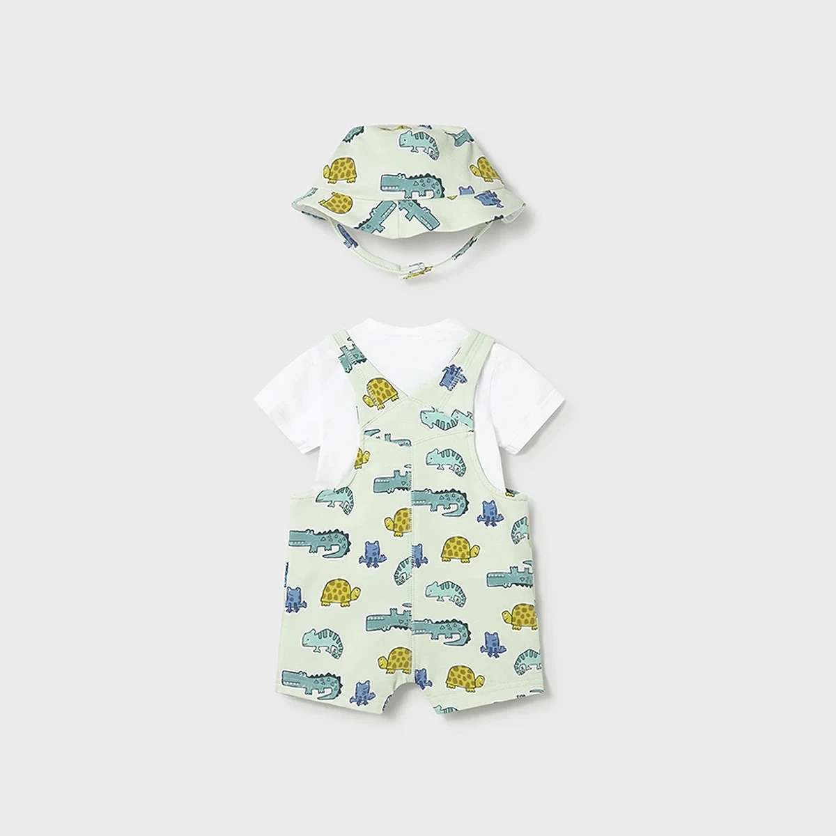Dino green dungaree 3-piece set with hat - Image 2
