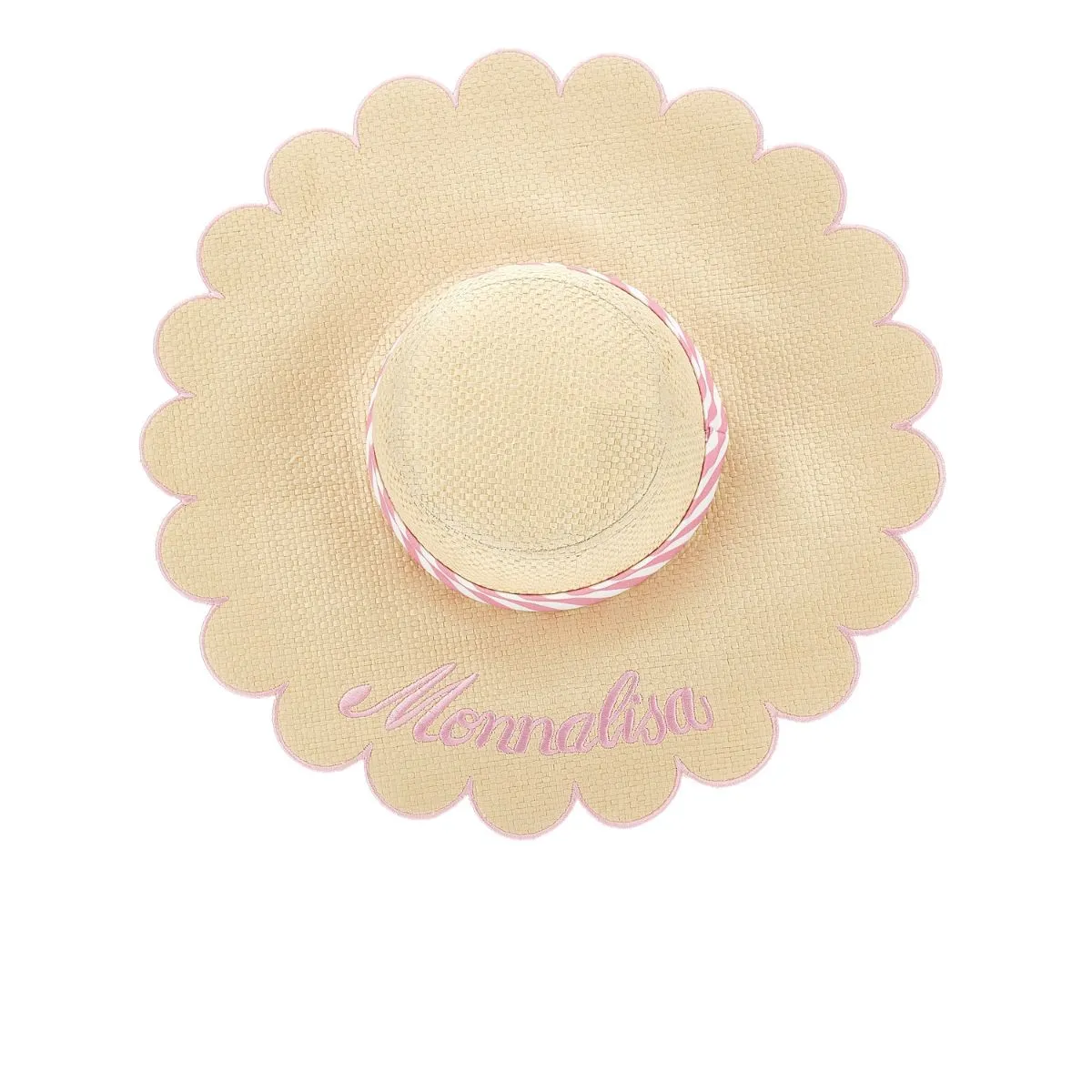 Scalloped Straw Sun Hat with Pink Trim