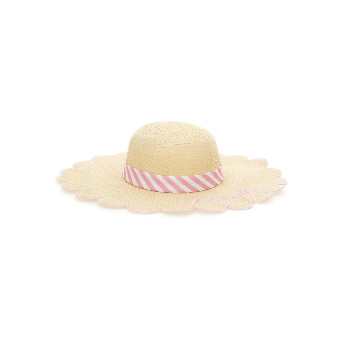 Scalloped Straw Sun Hat with Pink Trim - Image 2