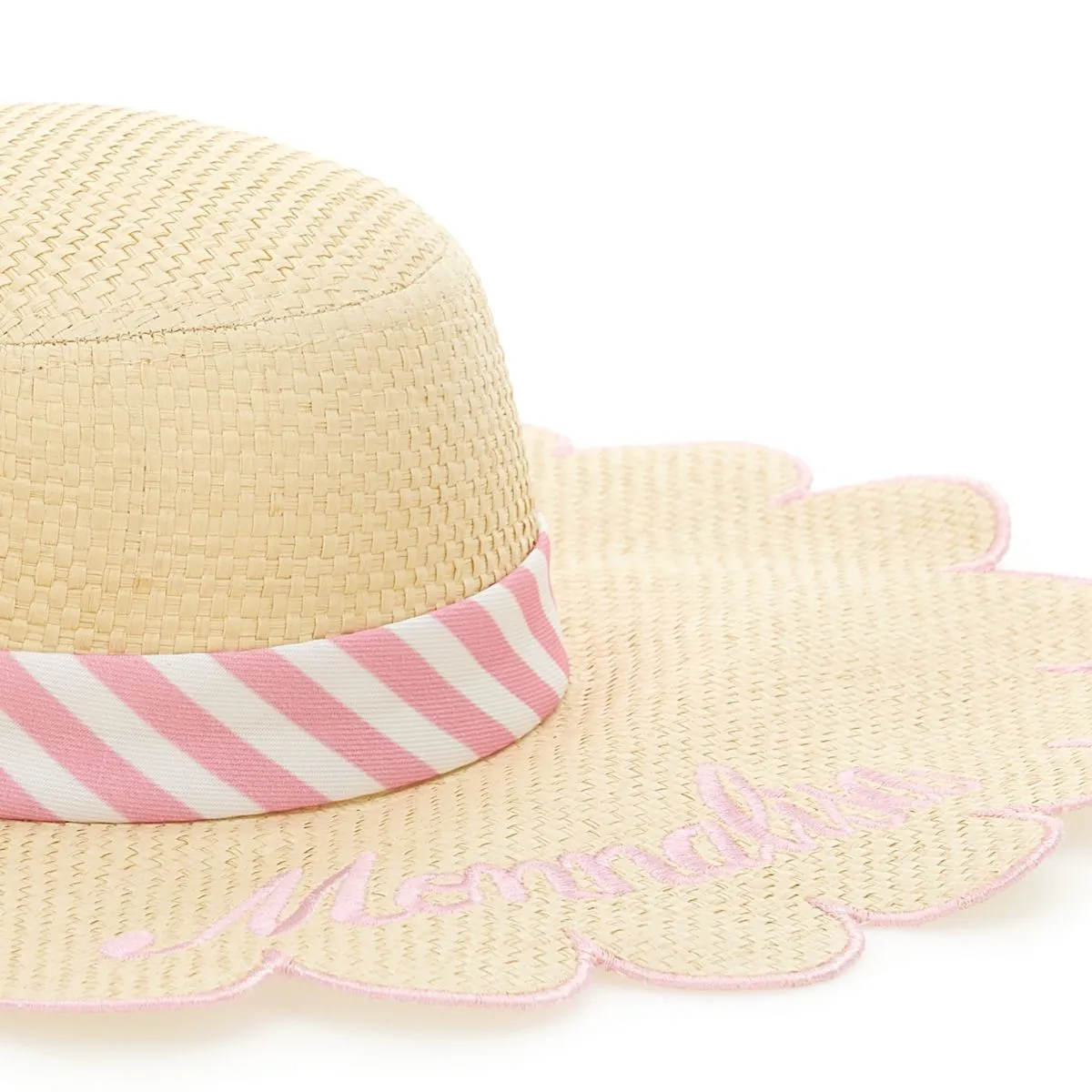 Scalloped Straw Sun Hat with Pink Trim - Image 3