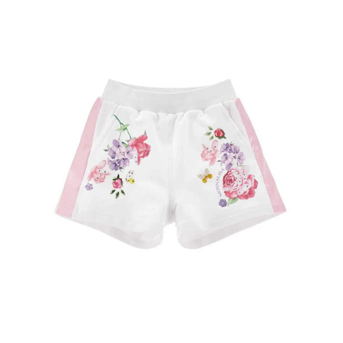 Girls’ White Floral Print Shorts with Pink Side Panels
