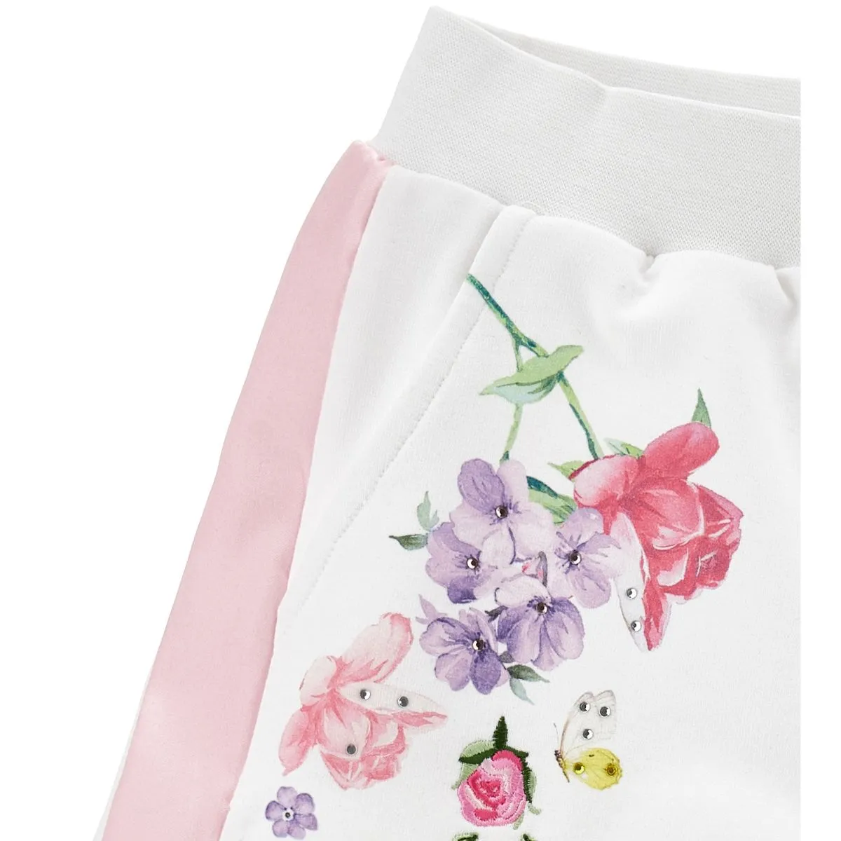Girls’ White Floral Print Shorts with Pink Side Panels - Image 3