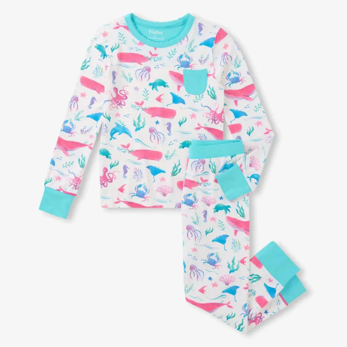 Girls Painted Sealife Bamboo Pyjama Set