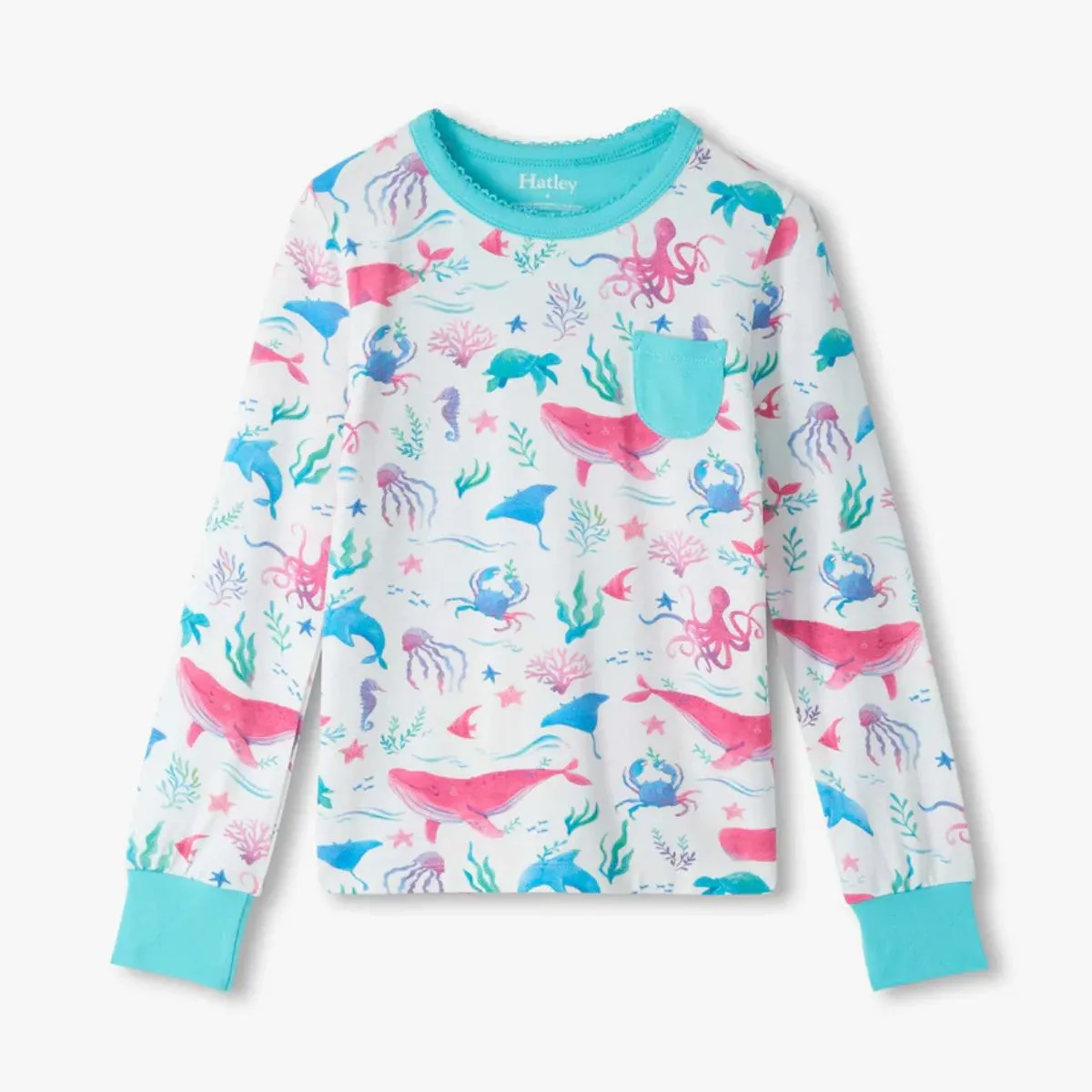 Girls Painted Sealife Bamboo Pyjama Set - Image 2