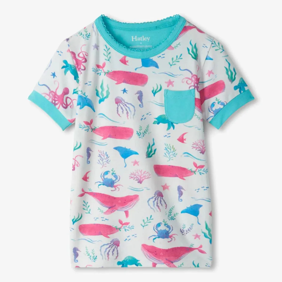 Girls Painted Sealife Bamboo Short Pyjama Set - Image 2