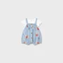 Baby girl strawberry smocked bubble romper and t-shirt set - lagoon blue - 12 Months