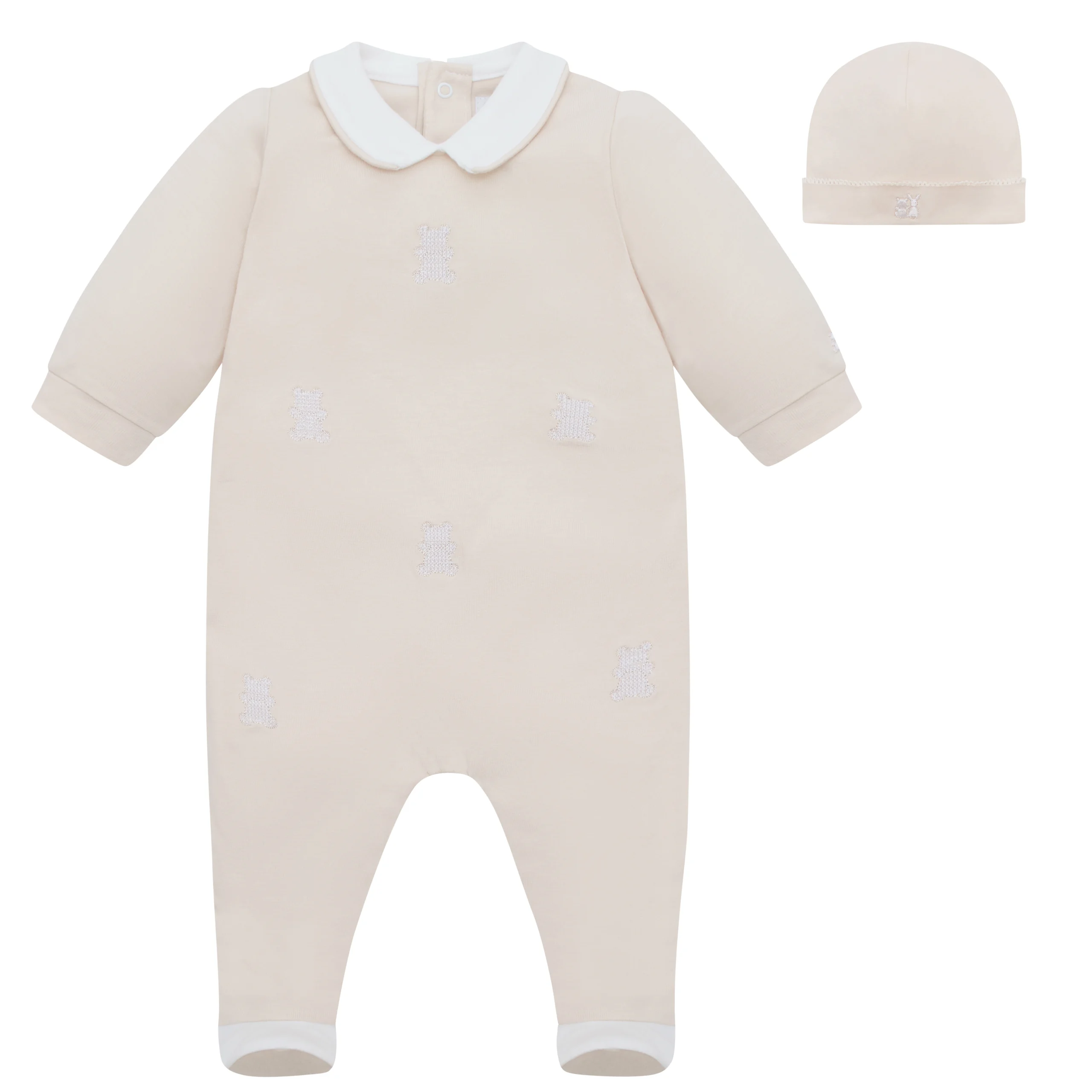 Lionel Boys Stone Blue Babygrow With Teddy Embroidery & Hat