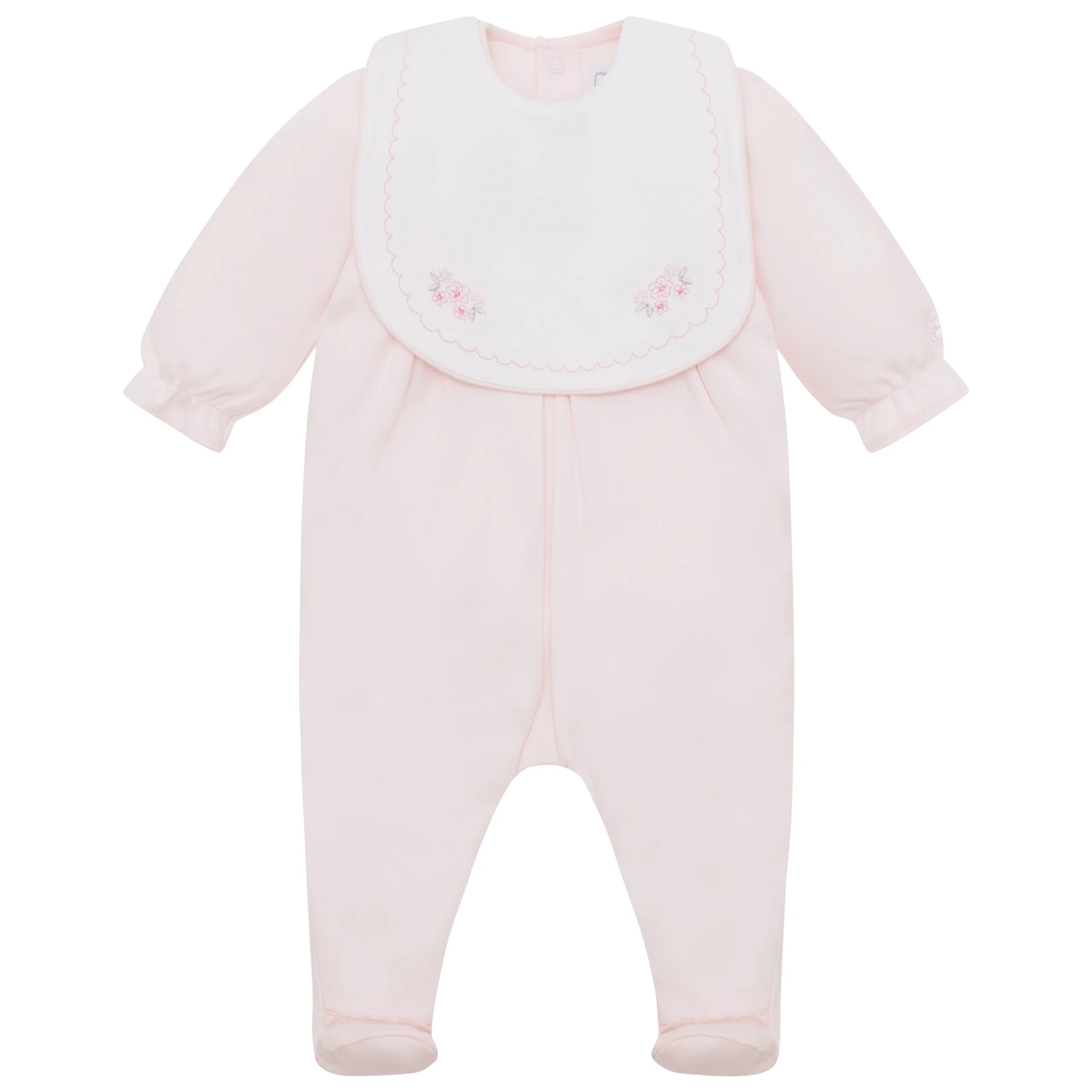 Lisa Girls Pink Cotton Babygrow With Detachable Bib