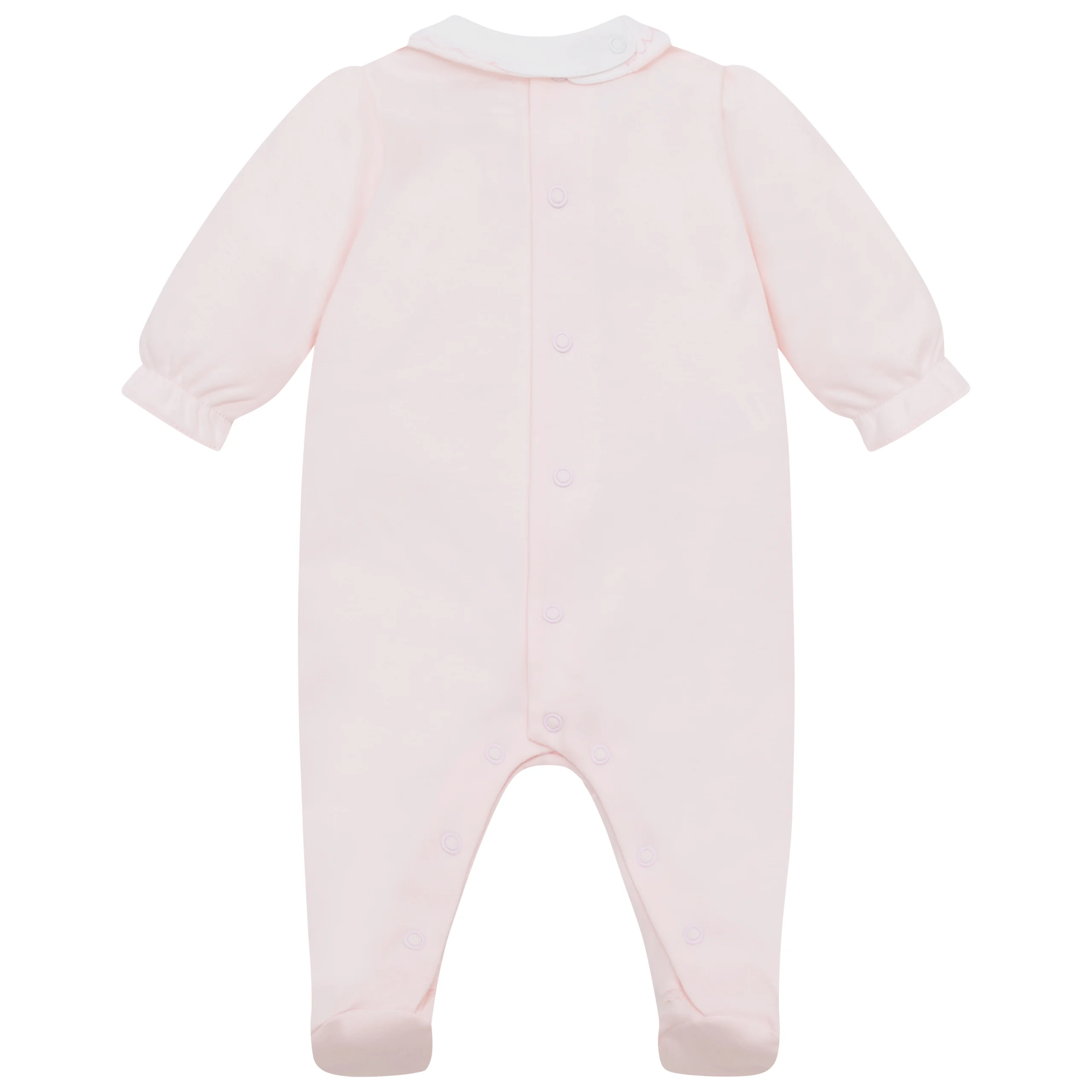 Lisa Girls Pink Cotton Babygrow With Detachable Bib - Image 2