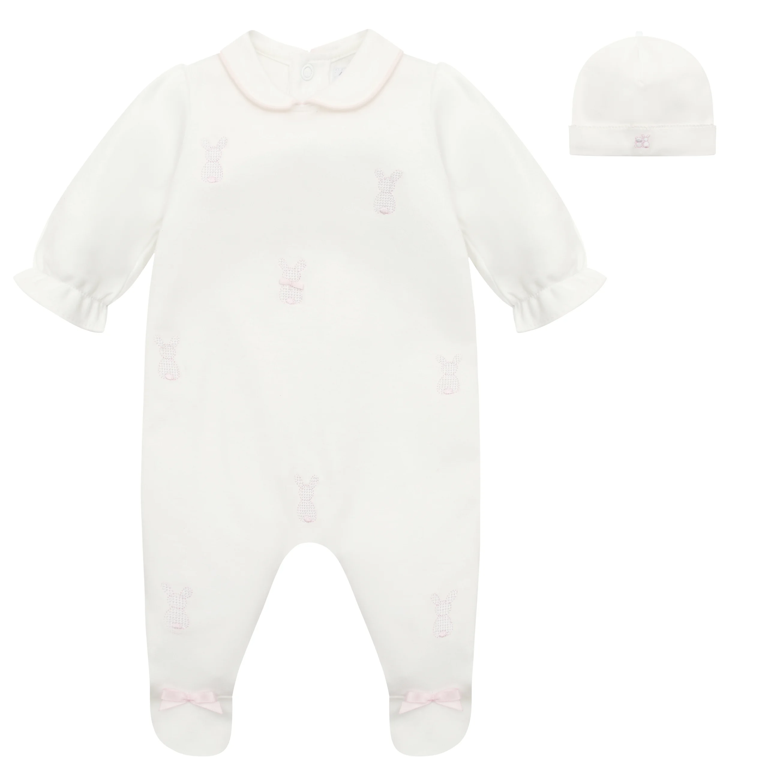 Lucy Girls White Bunny Embroidery Babygrow & Hat