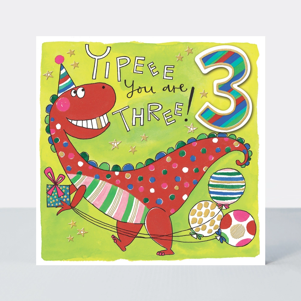 Card - Age 3 Dinosaur with Balloons