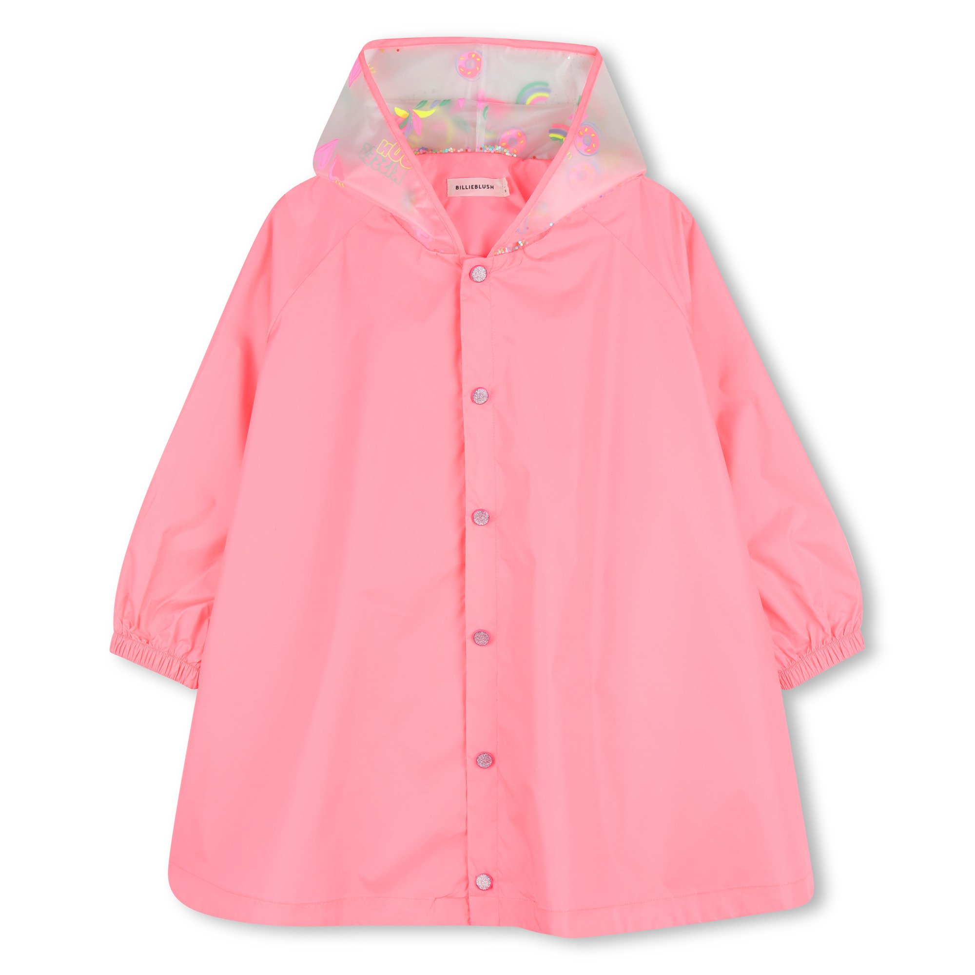 Coral Pink Raincoat with Printed Hood