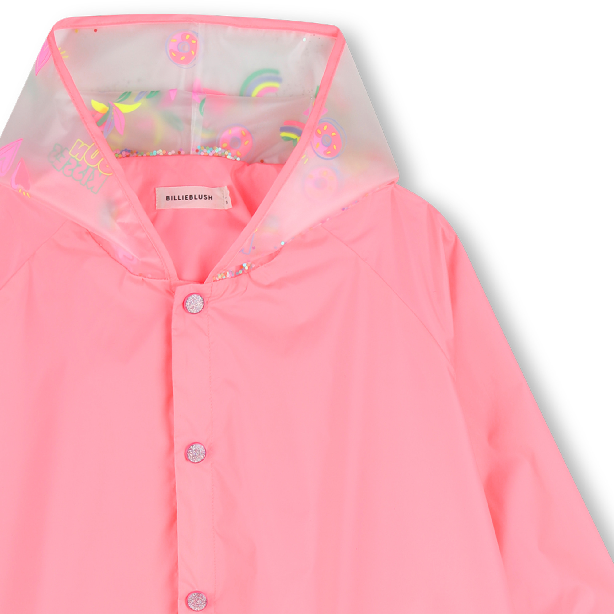 Coral Pink Raincoat with Printed Hood - Image 3
