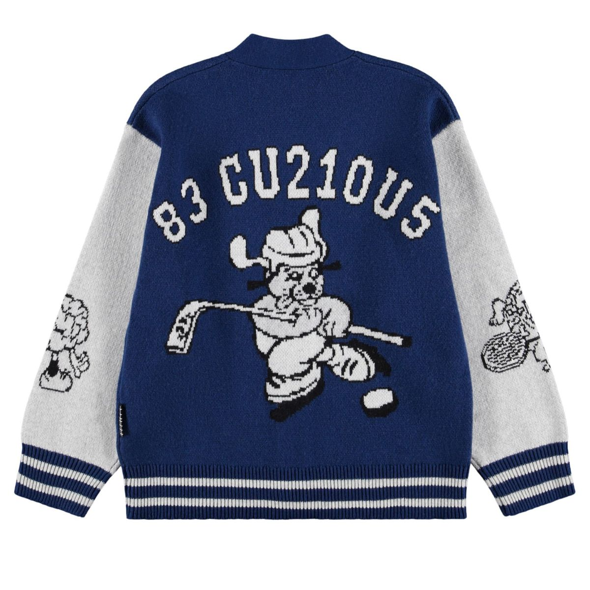 Boys Blue and Grey Cartoon Sports Knit Cardigan - Image 2