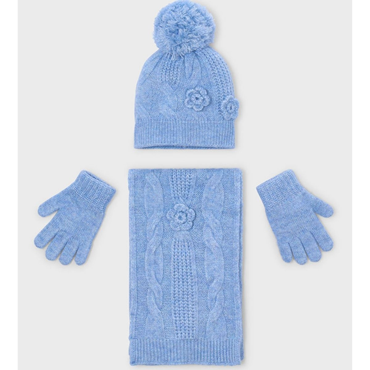 Light Blue 3 Piece Winter Knit Hat Scarf Gloves Set