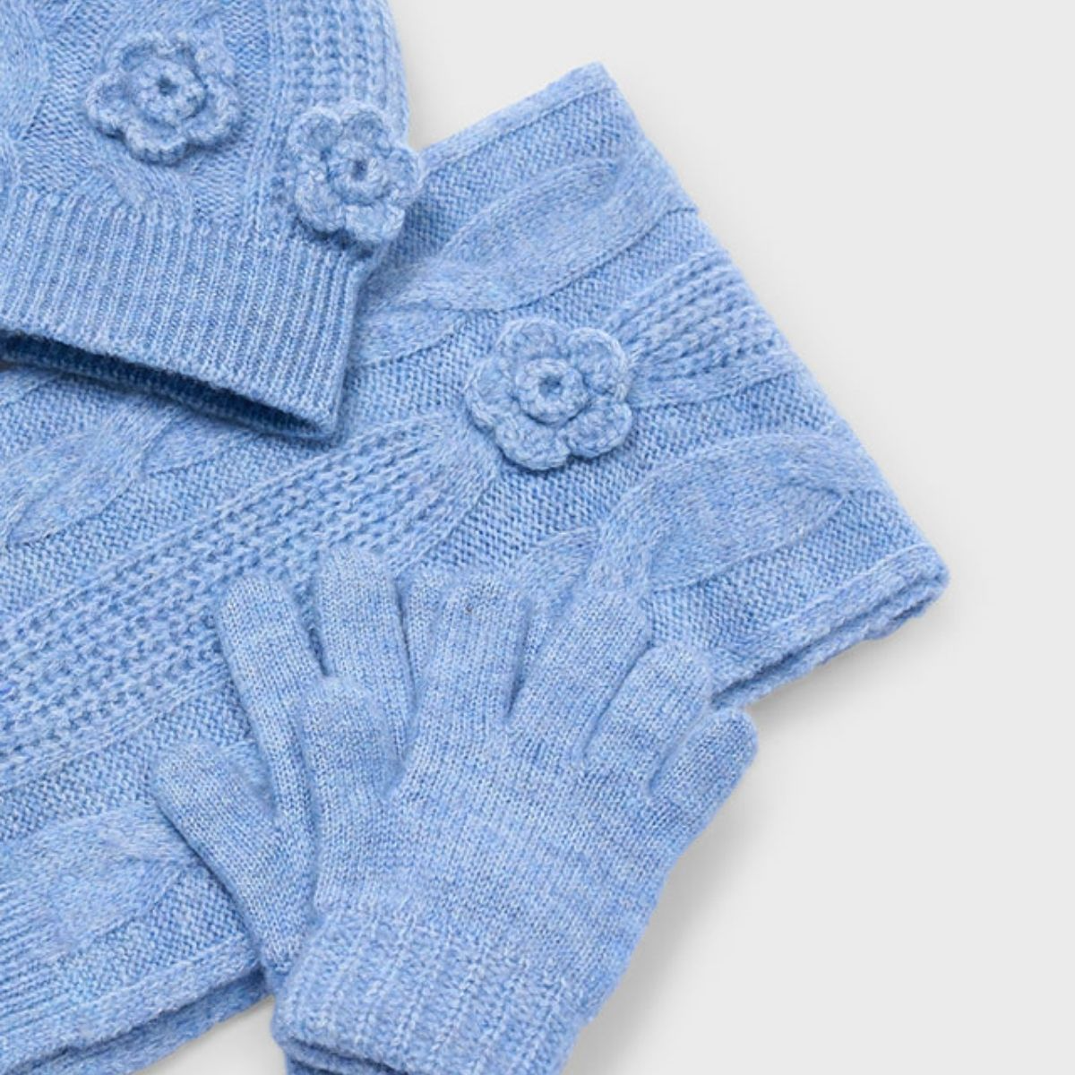 Light Blue 3 Piece Winter Knit Hat Scarf Gloves Set - Image 2