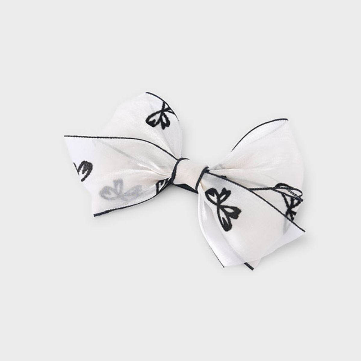 White Organza Embroidered Hair Bow Clip