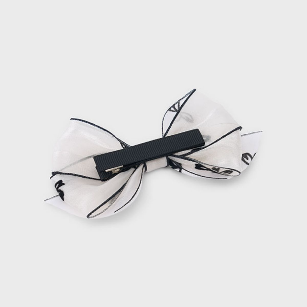 White Organza Embroidered Hair Bow Clip - Image 2
