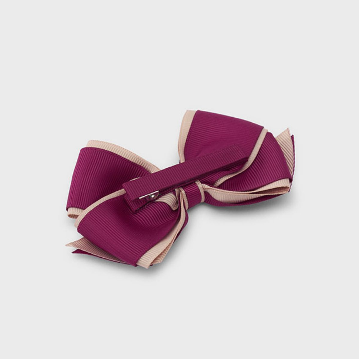 Raspberry & Beige Grosgrain Hair Bow Clip - Image 2