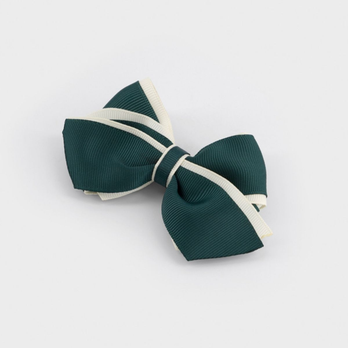 Green & Beige Grosgrain Hair Bow Clip