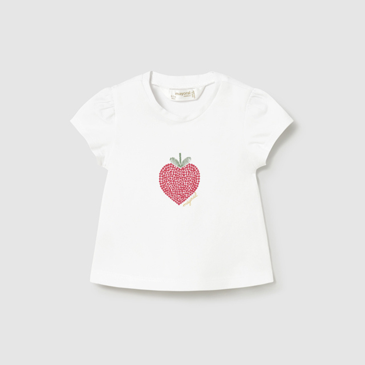 White t-shirt With Sequin Strawberry Heart Applique