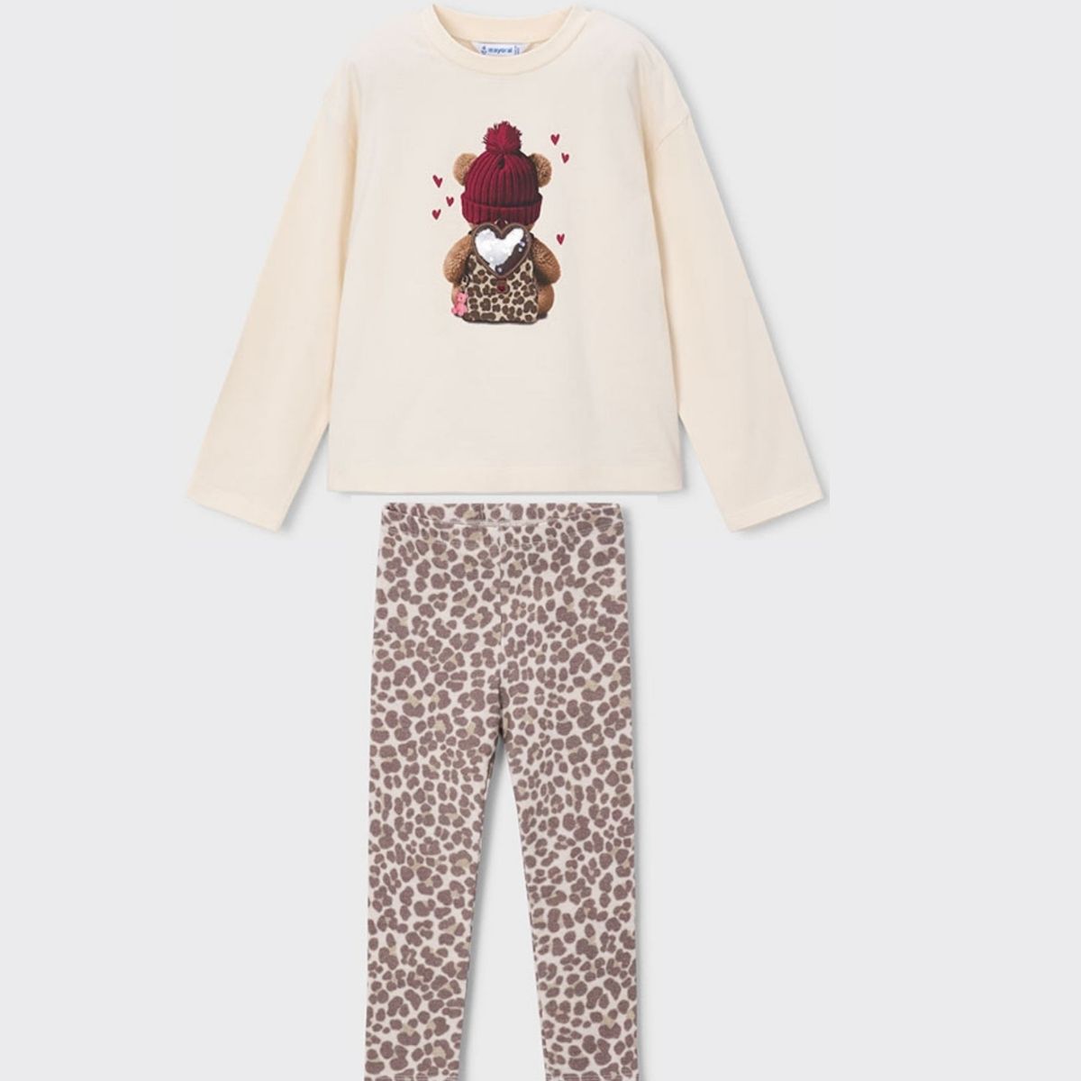 Sweet Teddy Bear & Leopard Print Leggings Set