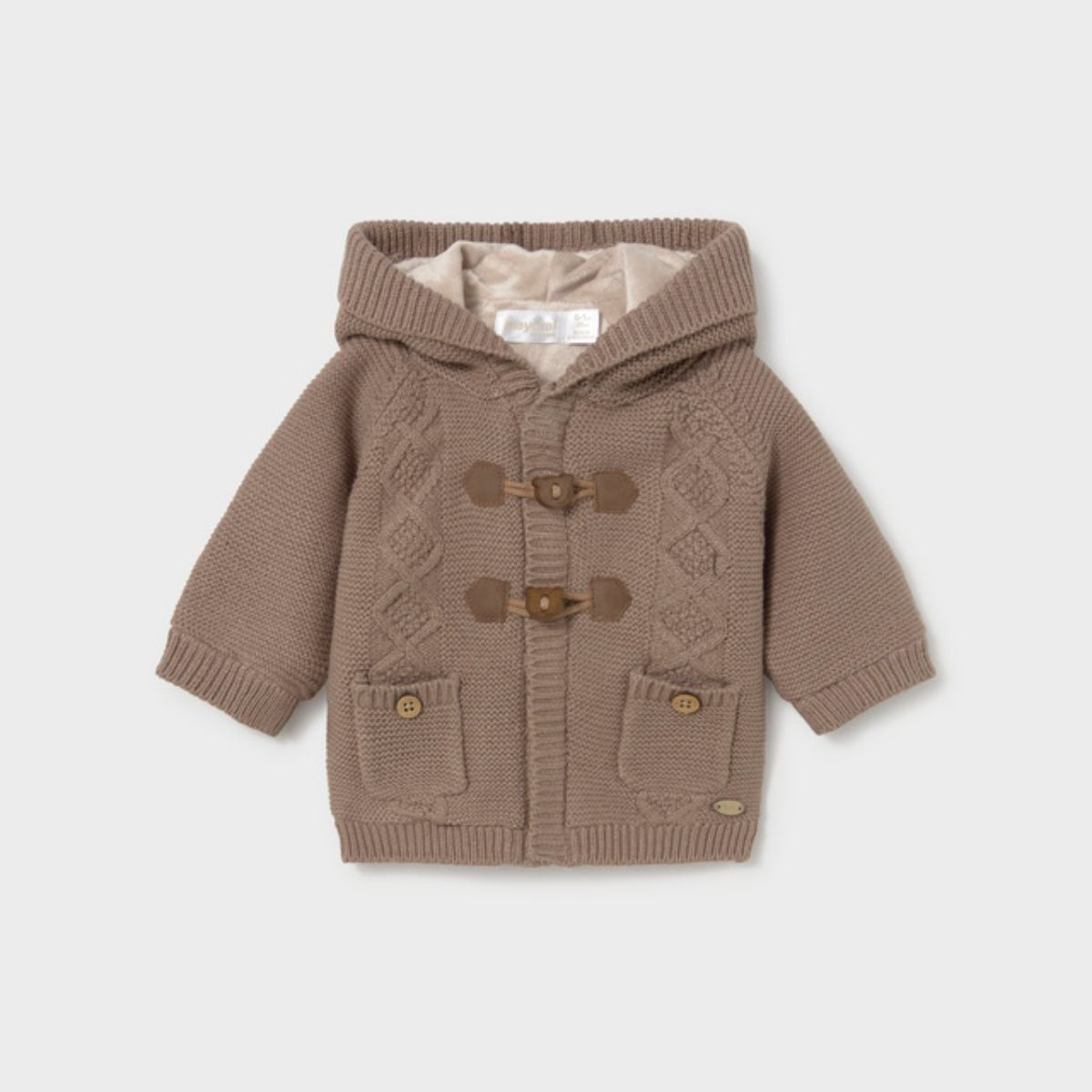 Brown Knit Hooded Cardigan Jacket with Plush Lining