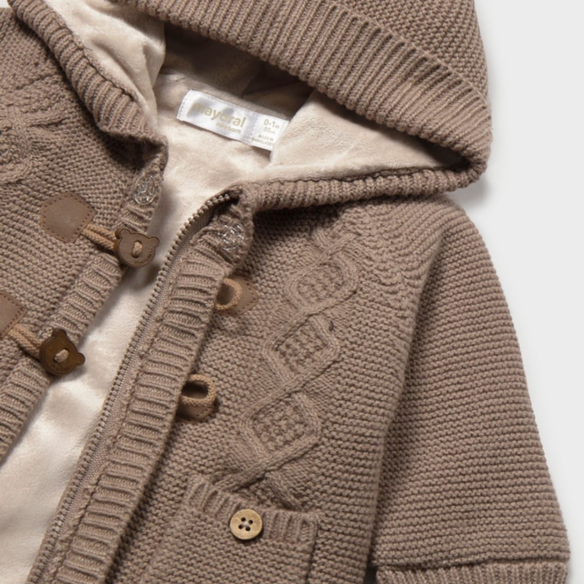 Brown Knit Hooded Cardigan Jacket with Plush Lining - Image 3