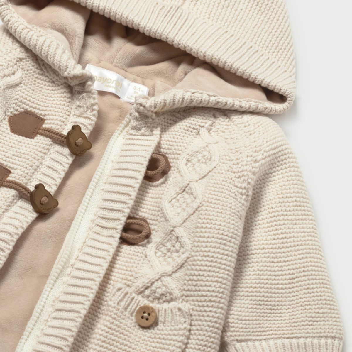 Cream Knit Hooded Cardigan Jacket with Plush Lining - Image 3