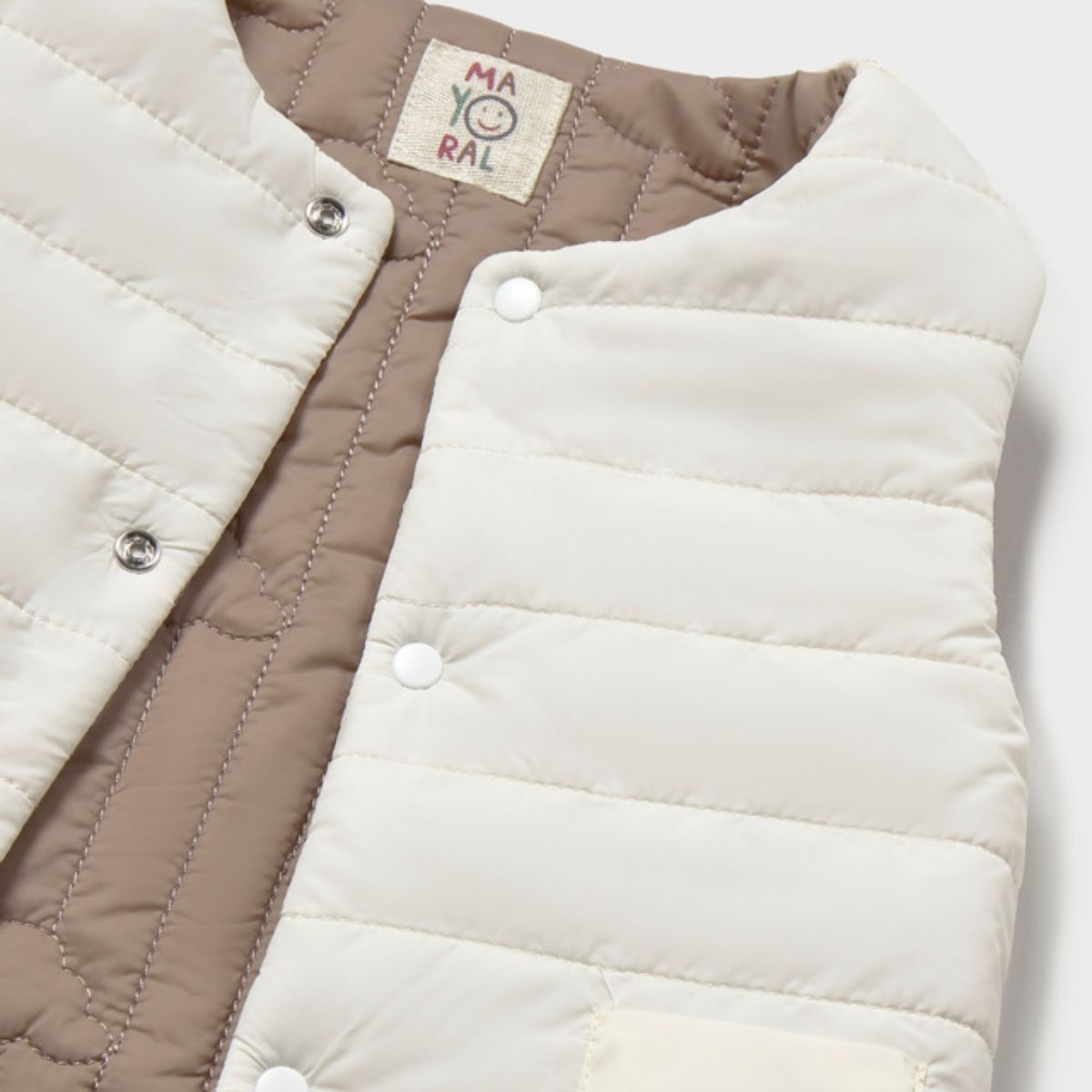 Off-White & Taupe Reversible Puffer Vest - Image 3